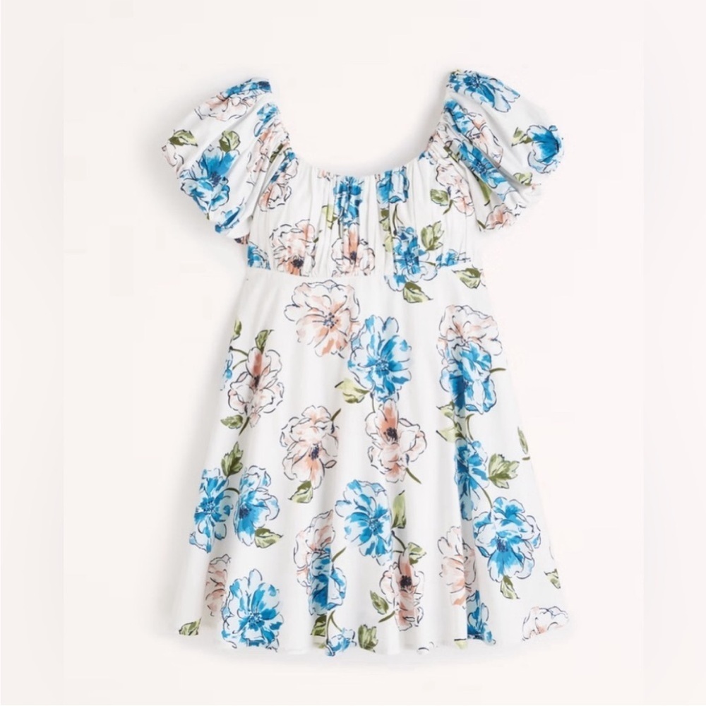 Abercrombie & Fitch Puff Sleeve Ruched Floral Mini Dress